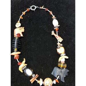 Vintage Hand-Carved African Wood Animals Fetish Necklace Unique-ESTATE Find